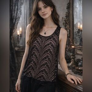 Suzy Shier Lace Tank Top Small Black Pink Coquette Goth Romantic Coquette Preppy
